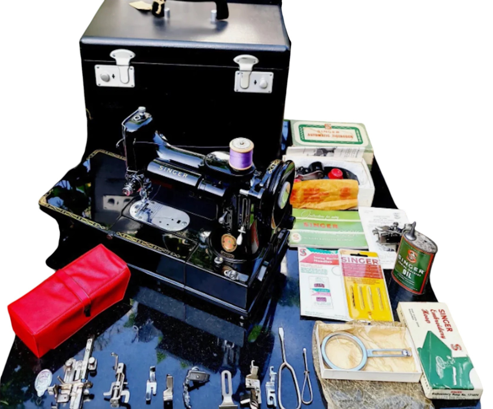 Rare 1959 Singer Featherweight 222K Free-Arm Sewing Machine | Fully Serviced Vintage Collector’s Set | Serial EP759385 | With Zigzagger & Accessories