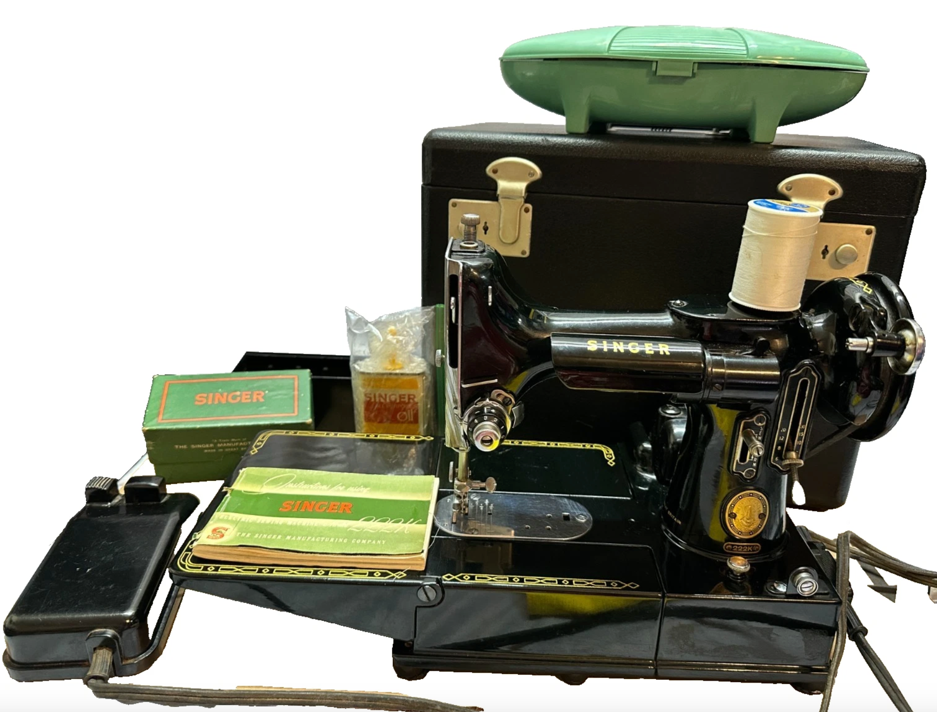 Vintage 1954 Singer 222K Featherweight Sewing Machine – Tested & Working – Portable Classic Sewing Machine