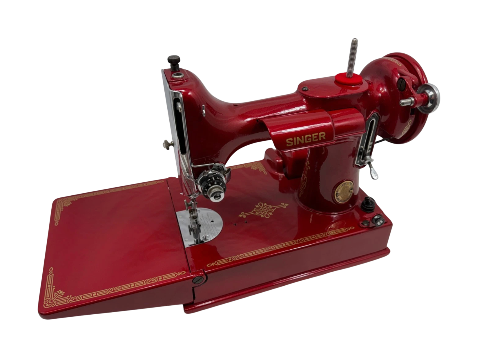 Vintage 1951 Singer 221 Featherweight Sewing Machine – Fully Restored Metallic Red with Case & Accessories
