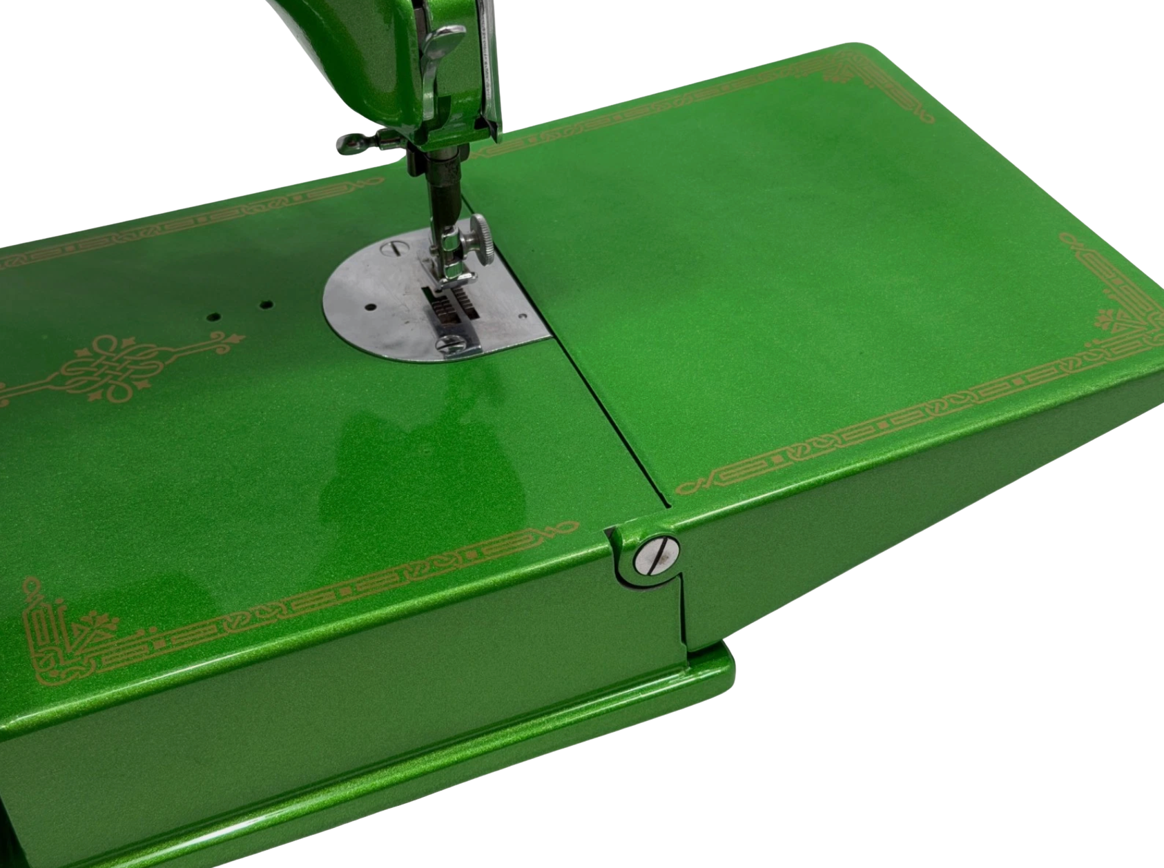 1947 Singer 221 Featherweight Sewing Machine – Metallic Green Custom Restored w/ Gold Decals, Case & Accessories, Quilting Machine