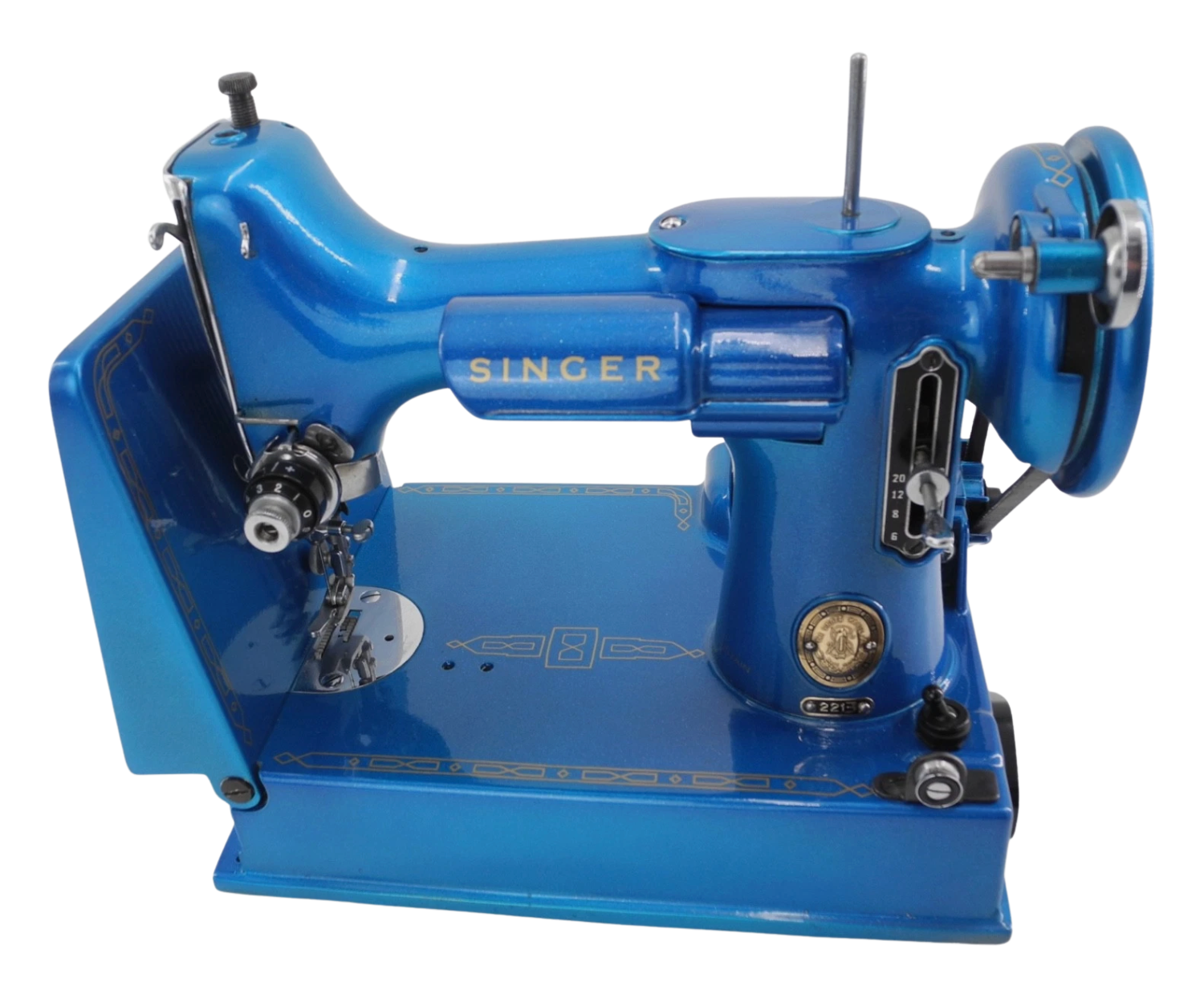 Vintage Singer 221 Featherweight Sewing Machine – Custom Metallic Blue, Fully Restored, Portable Quilting Machine w/ Case & Accessories