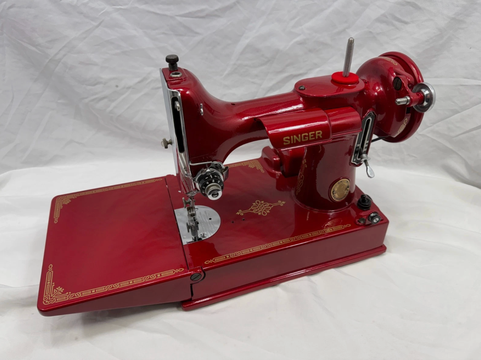 Vintage 1951 Singer 221 Featherweight Sewing Machine – Fully Restored Metallic Red with Case & Accessories