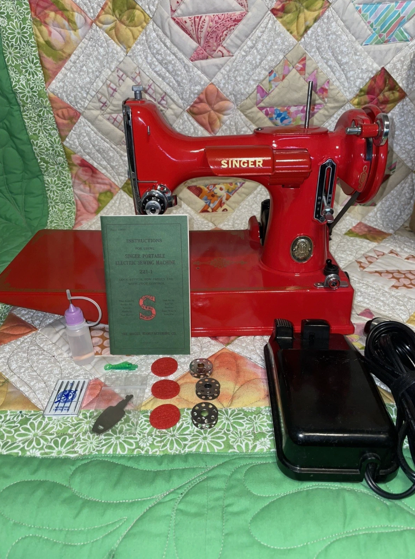 1941 Singer Featherweight 221 | Custom Candy Apple Red | Fully Restored Portable Sewing Machine